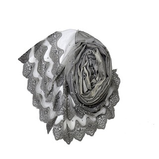 Designer 3 Liner Mountain Design Hijab With Pearl - Grey